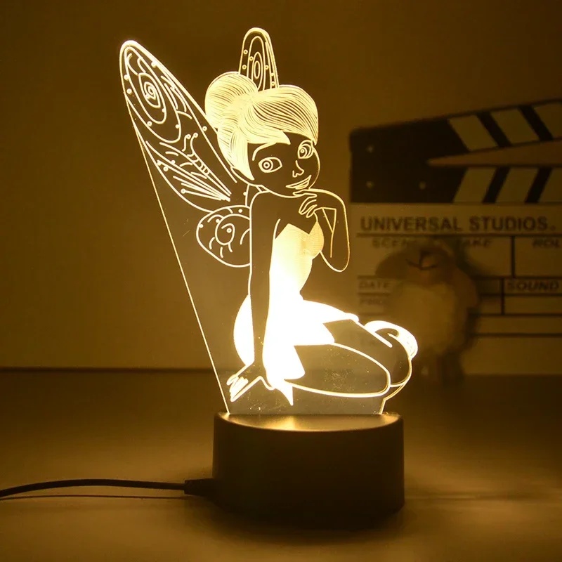 3D Printing Lamp - 3D LED โคมไฟดิสนีย์ เจ้าหญิงการ์ตูนรูปไฟกลางคืนนางฟ้าทิงเกอร์เบลล์โคมไฟตั้งโต๊ะรูปของเล่นโคมไฟตกแต่งข้างเตียงของขวัญ