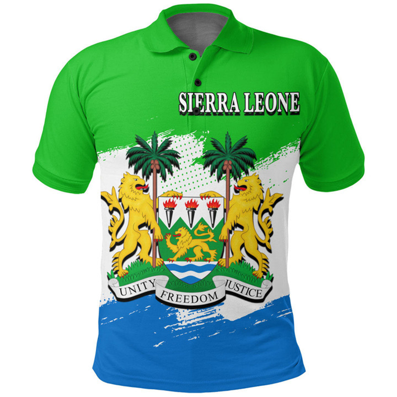 3D Printing Sla - เสื้อโปโลพิมพ์ลายธงชาติเซียร์ราลีโอนเสื้อโปโลลายแผนที่3D สำหรับผู้ชายเสื้อโปโลสัญลักษณ์ประจำชาติเสื้อลำลองเสื้อคอปก